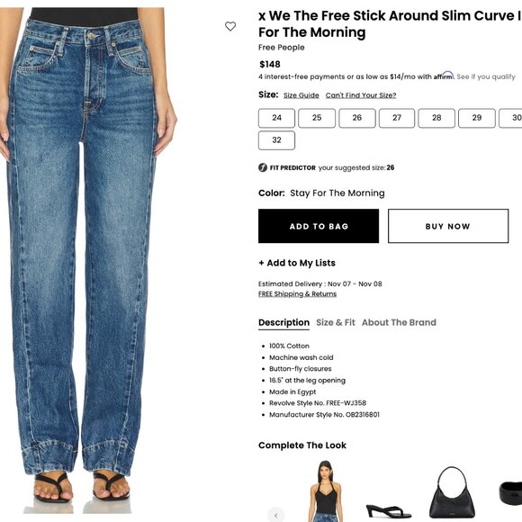 x We The Free Stick Around Slim Curve In Stay For The Morning Size 25 - Picture 1 of 8